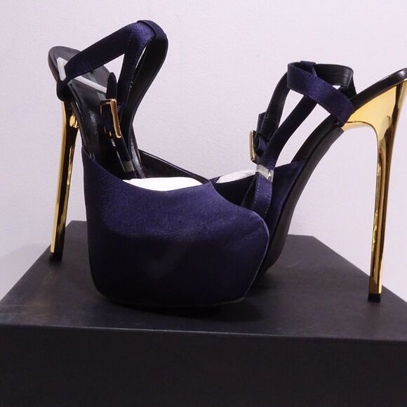 Theyskens' Theory Platform Ankle Strap Purple Gold High Pumps Sz 37 NWB 1120 - Picture 2 of 14